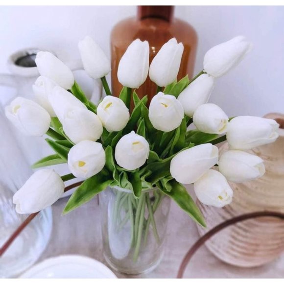 20 count | White Artificial Tulip Silk Flowers Stems Wedding Home Bouquet Center - Picture 2 of 3